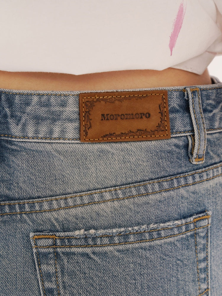 Vintage Babes Worn Leather Label Denim Shorts【s0000012753】