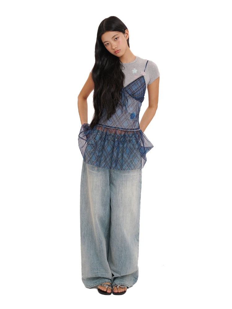 Layered Colorful Plaid Split Bow Cami Dress【s0000012754】