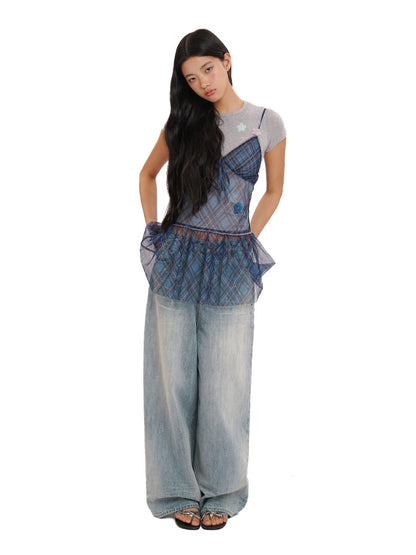 Layered Colorful Plaid Split Bow Cami Dress【s0000012754】