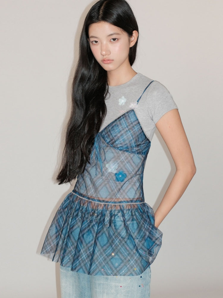 Layered Colorful Plaid Split Bow Cami Dress【s0000012754】