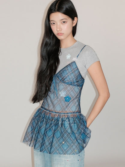Layered Colorful Plaid Split Bow Cami Dress【s0000012754】