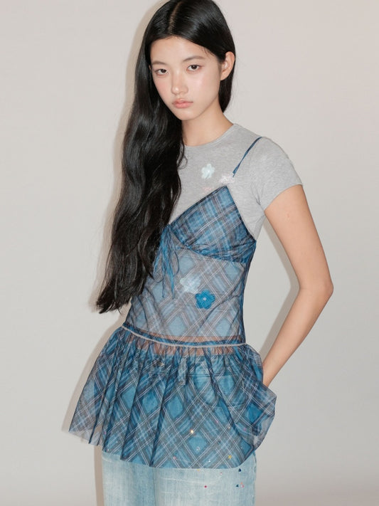 Layered Colorful Plaid Split Bow Cami Dress【s0000012754】