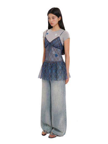 Layered Colorful Plaid Split Bow Cami Dress【s0000012754】