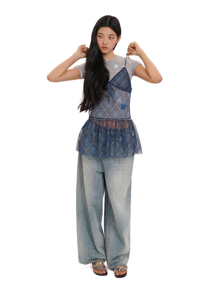 Layered Colorful Plaid Split Bow Cami Dress【s0000012754】