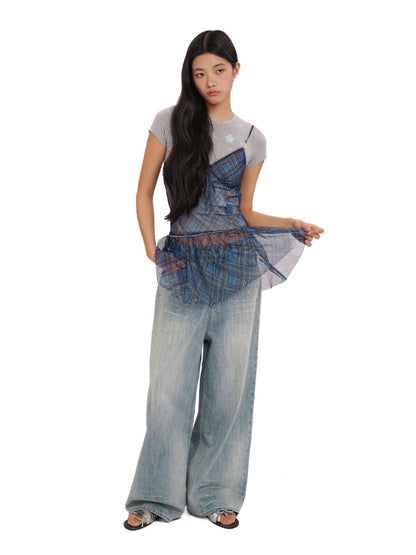 Layered Colorful Plaid Split Bow Cami Dress【s0000012754】