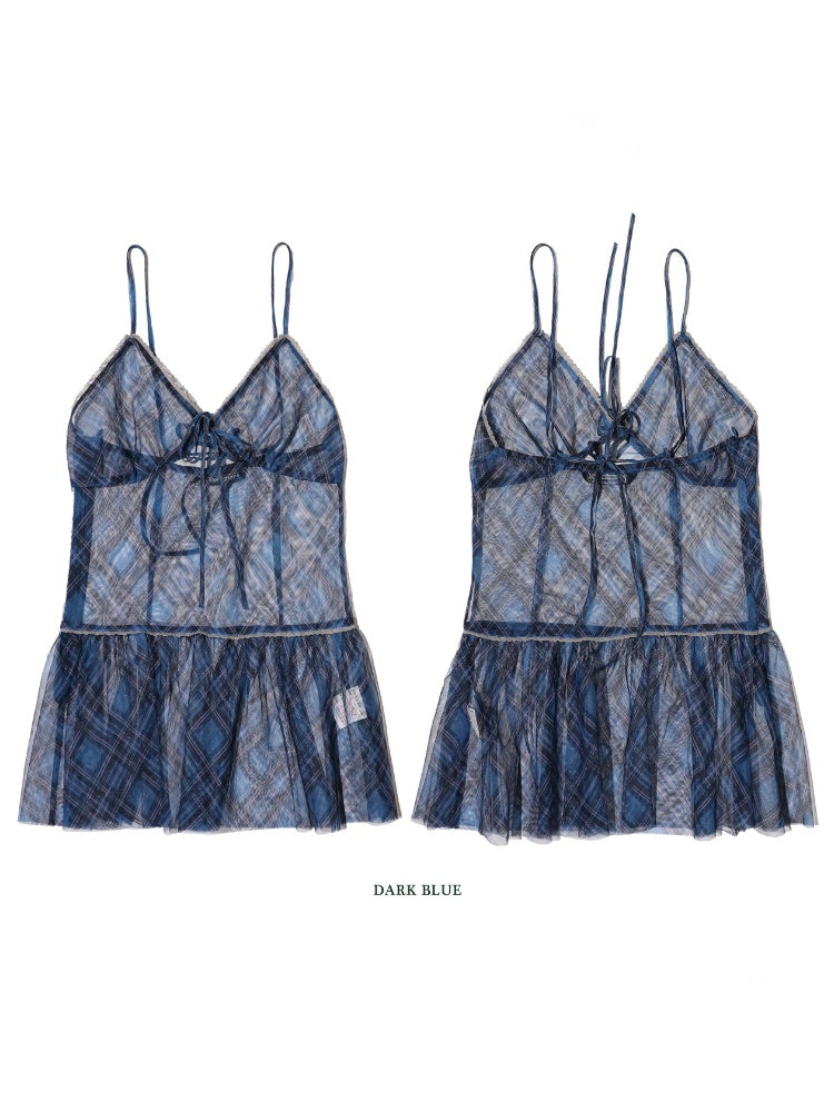 Layered Colorful Plaid Split Bow Cami Dress【s0000012754】