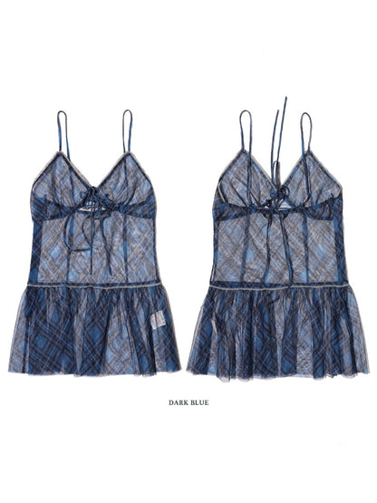 Layered Colorful Plaid Split Bow Cami Dress【s0000012754】