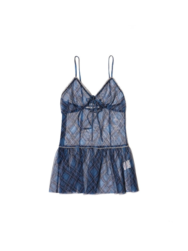 Layered Colorful Plaid Split Bow Cami Dress【s0000012754】