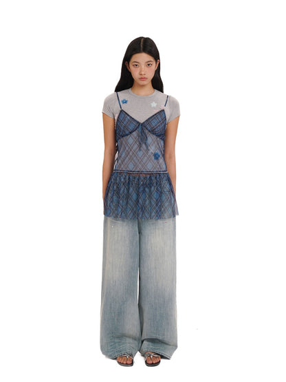 Layered Colorful Plaid Split Bow Cami Dress【s0000012754】