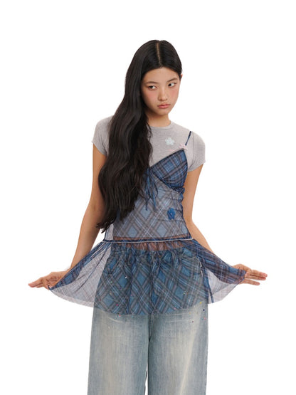 Layered Colorful Plaid Split Bow Cami Dress【s0000012754】