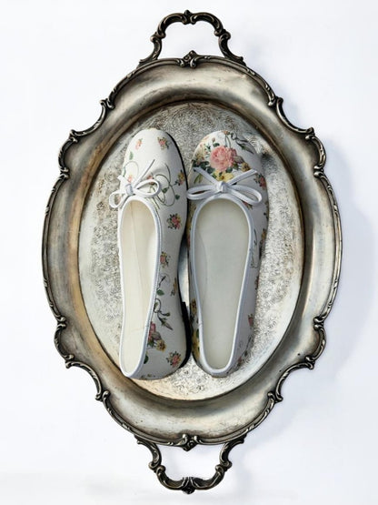 Ribbon Floral Print Canvas Ballet Shoes【s0000012880】