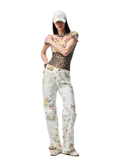 Ribbon Floral Print Canvas Ballet Shoes【s0000012880】