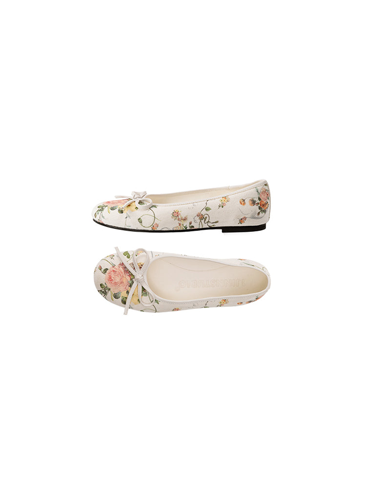 Ribbon Floral Print Canvas Ballet Shoes【s0000012880】