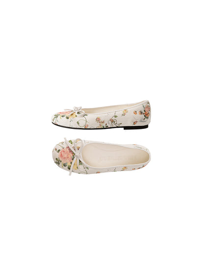 Ribbon Floral Print Canvas Ballet Shoes【s0000012880】