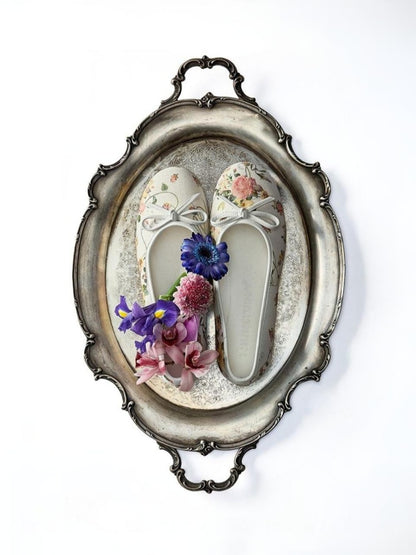 Ribbon Floral Print Canvas Ballet Shoes【s0000012880】