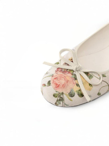 Ribbon Floral Print Canvas Ballet Shoes【s0000012880】
