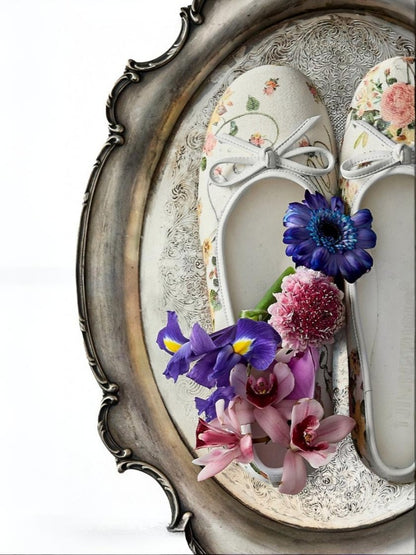 Ribbon Floral Print Canvas Ballet Shoes【s0000012880】