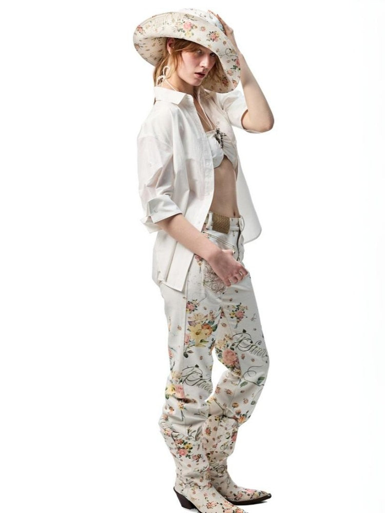 Floral Canvas Mid Calf Western Riding Boots【s0000012882】