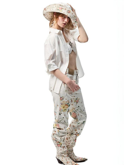 Floral Canvas Mid Calf Western Riding Boots【s0000012882】