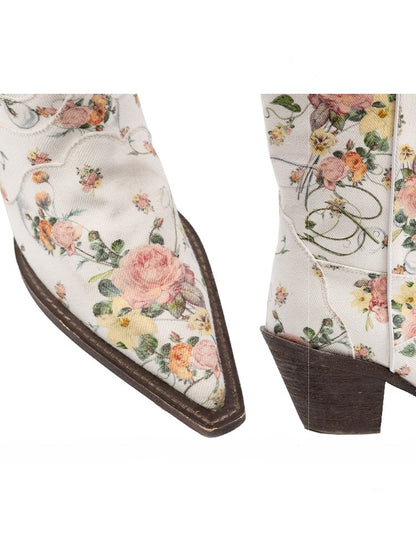 Floral Canvas Mid Calf Western Riding Boots【s0000012882】
