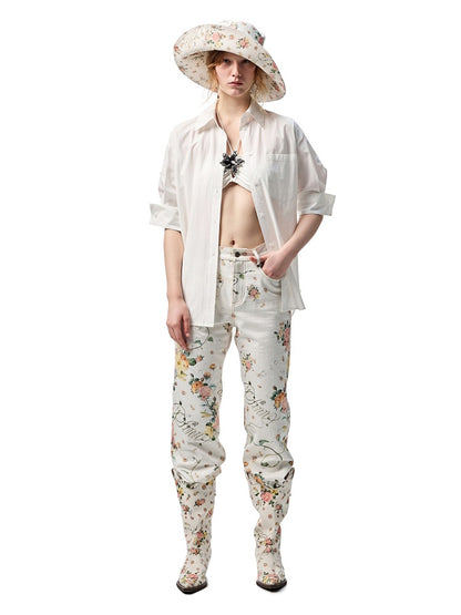 Floral Canvas Mid Calf Western Riding Boots【s0000012882】