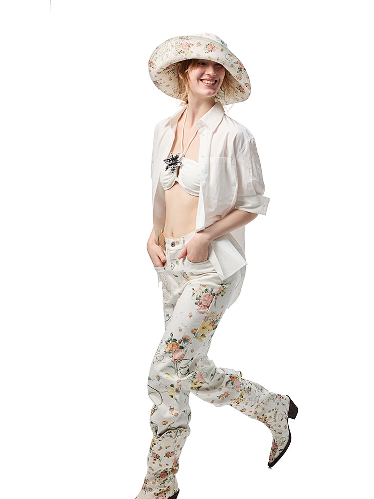 Floral Canvas Mid Calf Western Riding Boots【s0000012882】