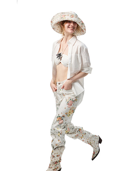 Floral Canvas Mid Calf Western Riding Boots【s0000012882】