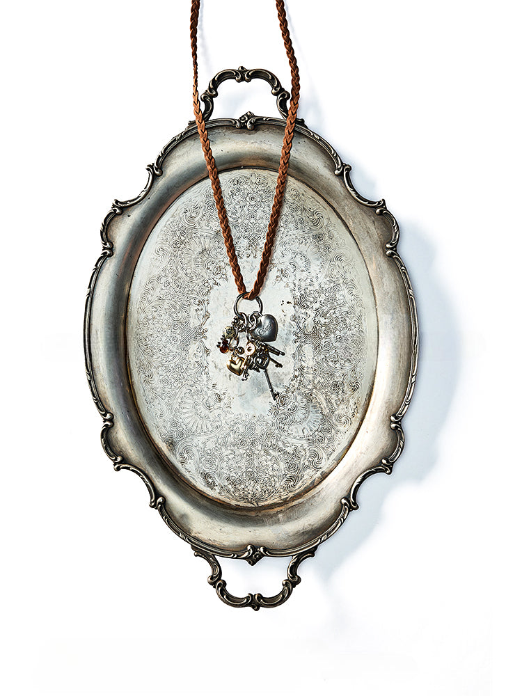 Braided Leather Rope Metal Love Key Adjustable Long Necklace【s0000012883】