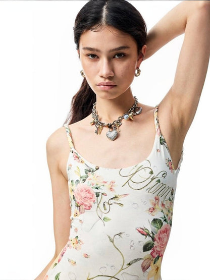 Floral Print Knot-Straps Backless Cinched Waist Maxi Dress【s0000012884】