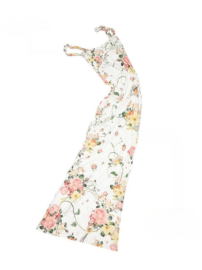 Floral Print Knot-Straps Backless Cinched Waist Maxi Dress【s0000012884】