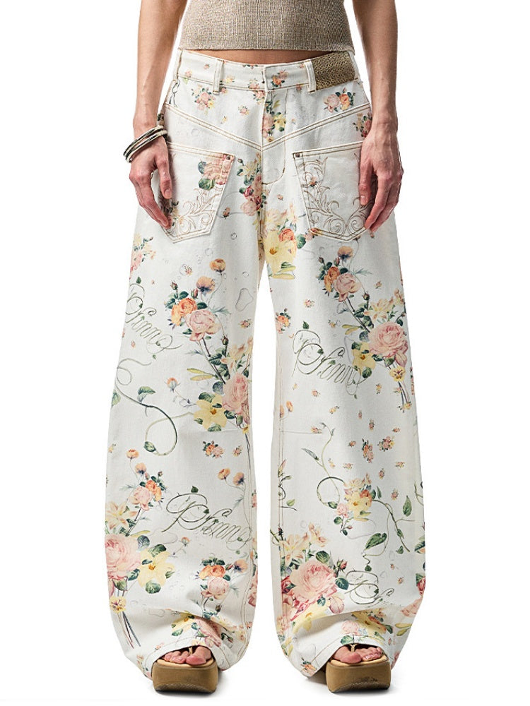 Floral Print Low Waist Wide Trousers【s0000012885】
