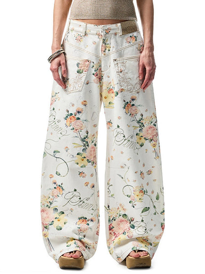 Floral Print Low Waist Wide Trousers【s0000012885】