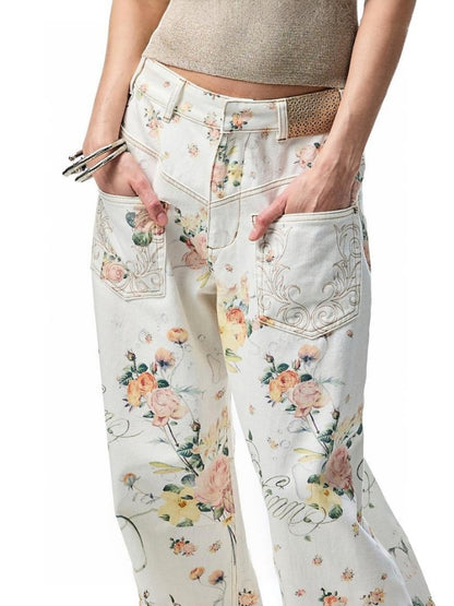 Floral Print Low Waist Wide Trousers【s0000012885】