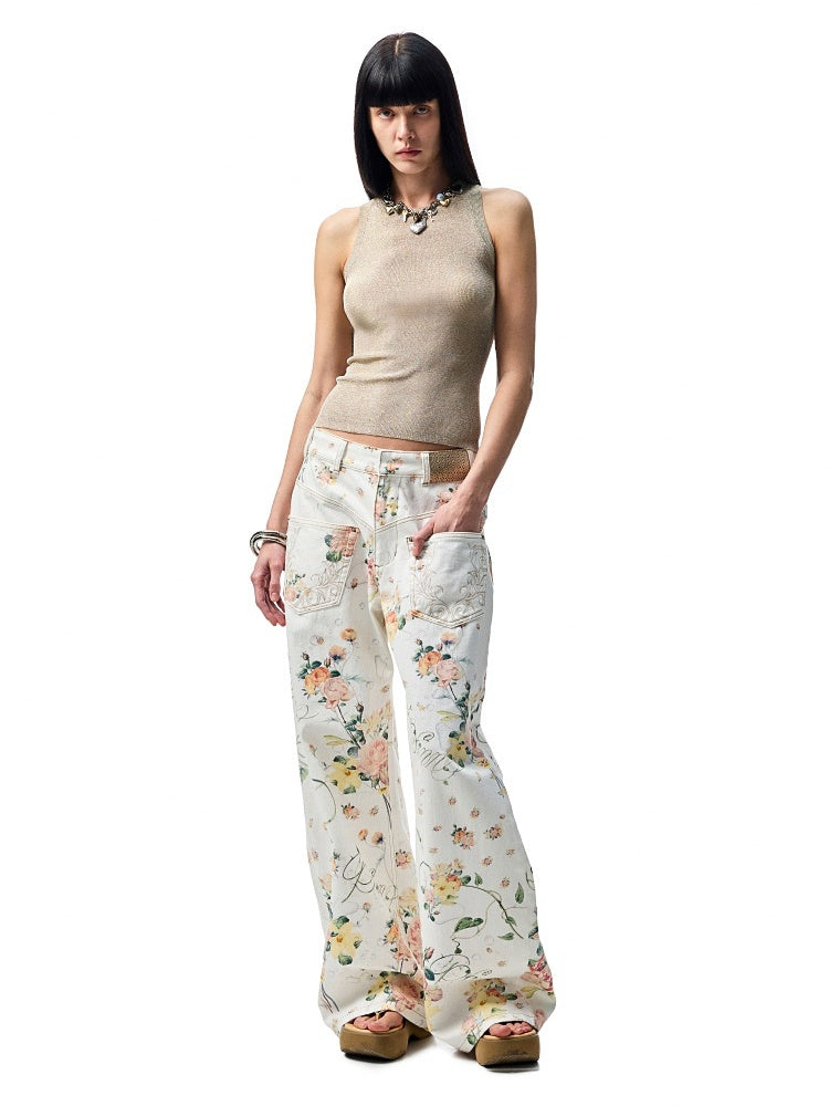 Floral Print Low Waist Wide Trousers【s0000012885】