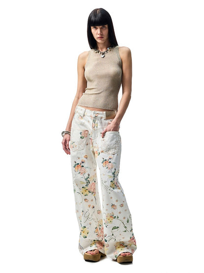 Floral Print Low Waist Wide Trousers【s0000012885】