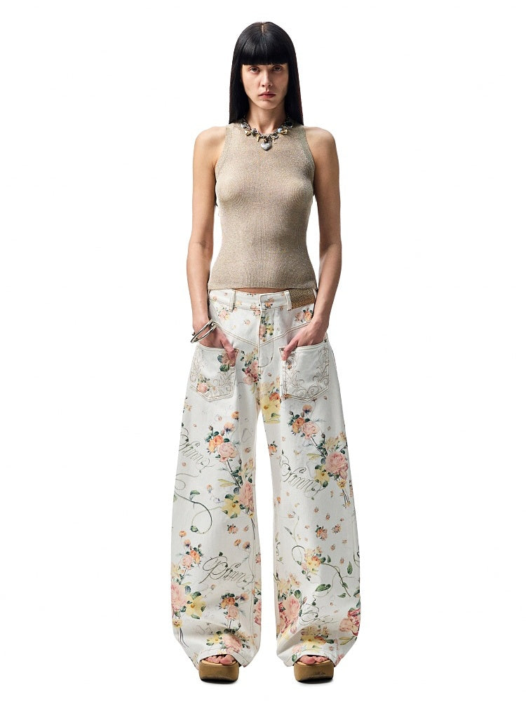 Floral Print Low Waist Wide Trousers【s0000012885】