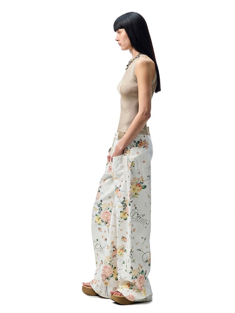 Floral Print Low Waist Wide Trousers【s0000012885】