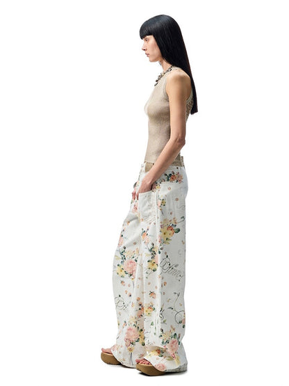 Floral Print Low Waist Wide Trousers【s0000012885】