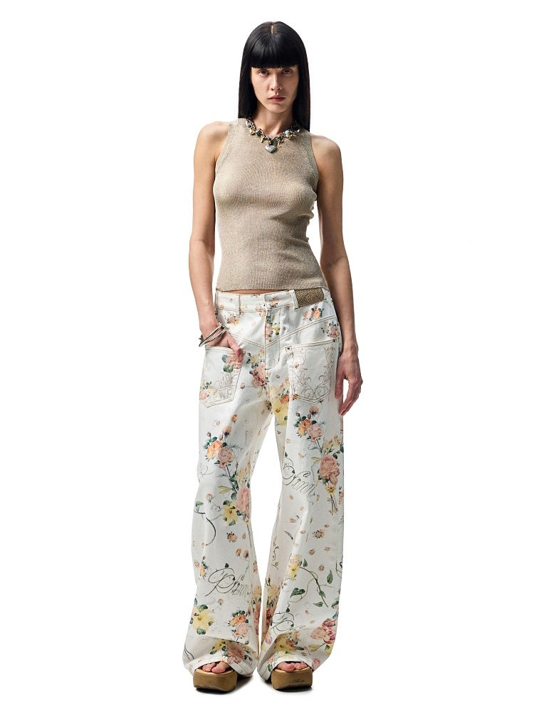Floral Print Low Waist Wide Trousers【s0000012885】