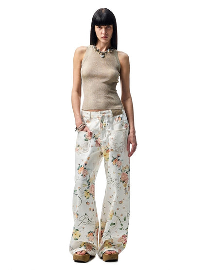 Floral Print Low Waist Wide Trousers【s0000012885】