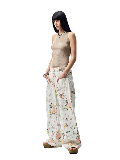 Floral Print Low Waist Wide Trousers【s0000012885】