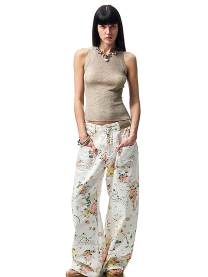 Floral Print Low Waist Wide Trousers【s0000012885】