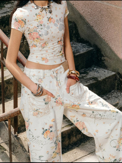 Floral Print Low Waist Wide Trousers【s0000012885】