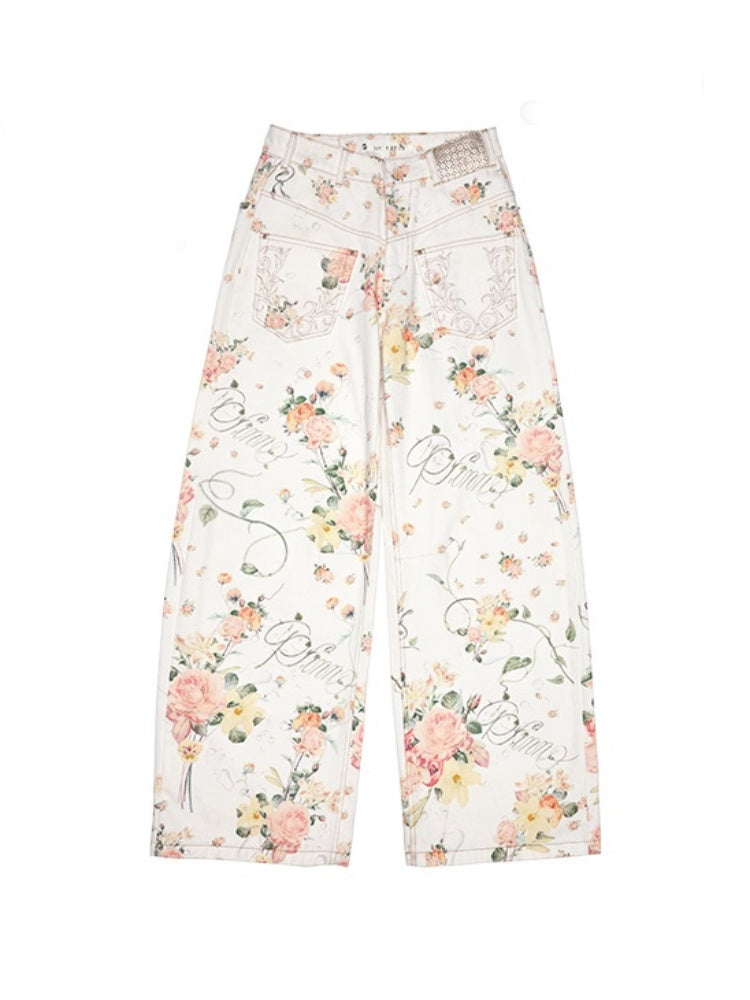 Floral Print Low Waist Wide Trousers【s0000012885】