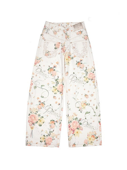 Floral Print Low Waist Wide Trousers【s0000012885】