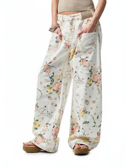 Floral Print Low Waist Wide Trousers【s0000012885】