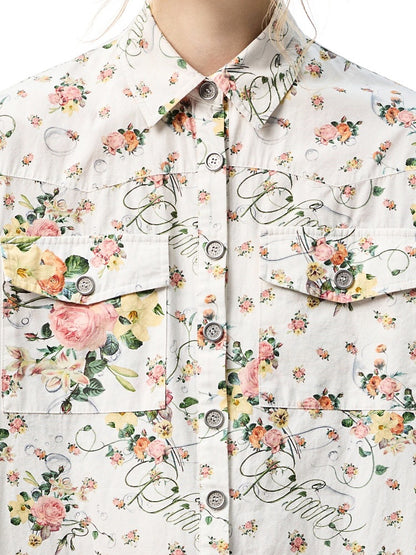 Patchwork Floral Washed Dropped Shoulders Loose Shirt【s0000012887】