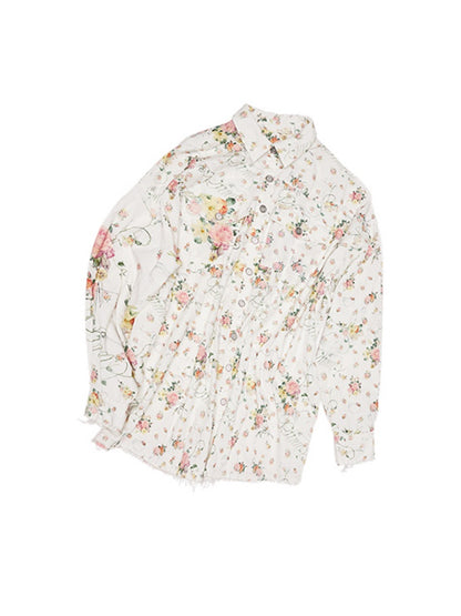 Patchwork Floral Washed Dropped Shoulders Loose Shirt【s0000012887】