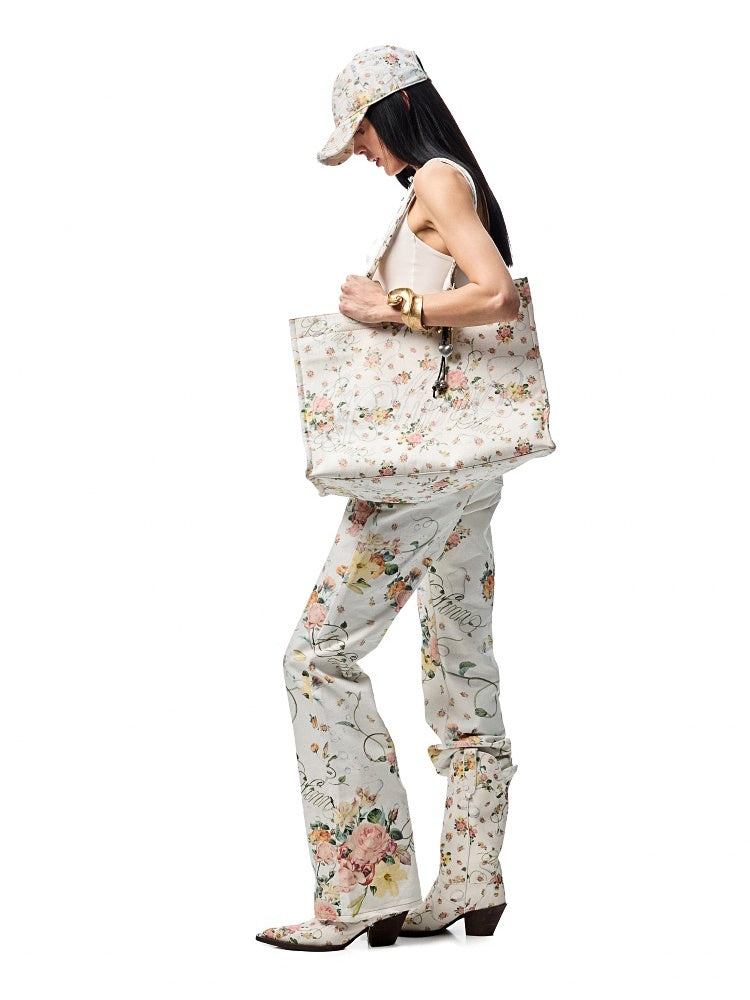 All Over Floral Print Canvas  Relaxed Straight Leg Casual Trousers【s0000012888】