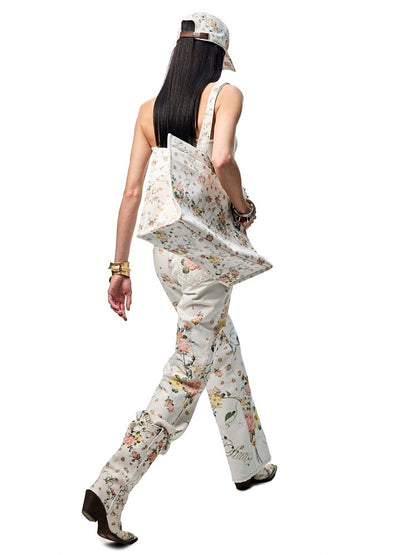 All Over Floral Print Canvas  Relaxed Straight Leg Casual Trousers【s0000012888】